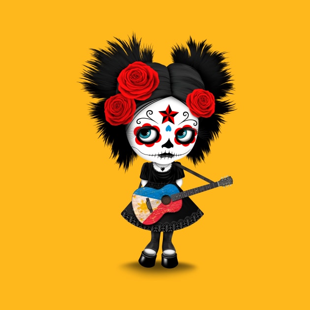 Sugar Skull Girl Playing Filipino Flag Guitar by jeffbartels