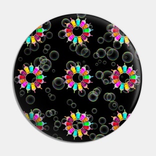 Retro Bobba Tea/Bubble Tea and Bubble Circle Flower Design Pin