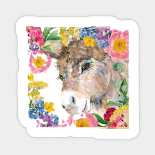 Cute Donkey And Flowers Magnet