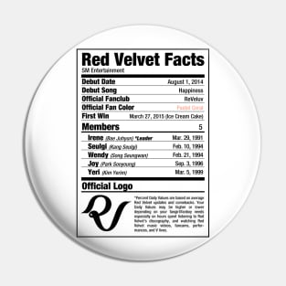 Red Velvet Nutritional Facts 2 Pin