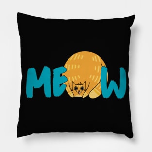 Cute Fat Cat Meow Blue Graphic Pillow