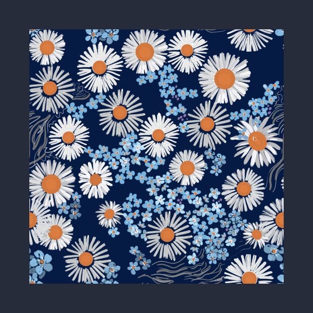 chamomile and forget-me-not beautiful floral pattern by Mishka Barbie