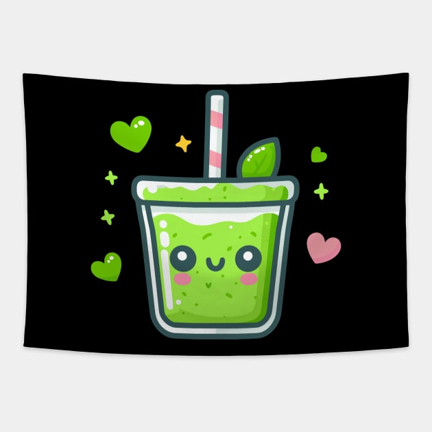 Cute Kawaii Green Smoothie for Vegans and Vegetarians | Kawaii Style Healthy Diet Tapestry by Nora Liak