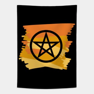 Pagan Pentagram Orange Paint Witch Magick Tapestry