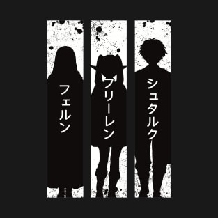 Frieren Party Members Black and White Silhouette with Fern Stark from Sousou no Frieren or Frieren Beyond Journeys End Anime SNF-173 T-Shirt