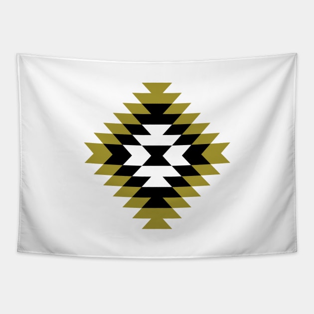 Aztec Stylized Symbol Black Whiet Gold Tapestry by NataliePaskell