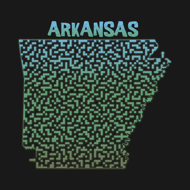 Disover Arkansas State Outline Colorful Maze & Labyrinth - Arkansas - T-Shirt