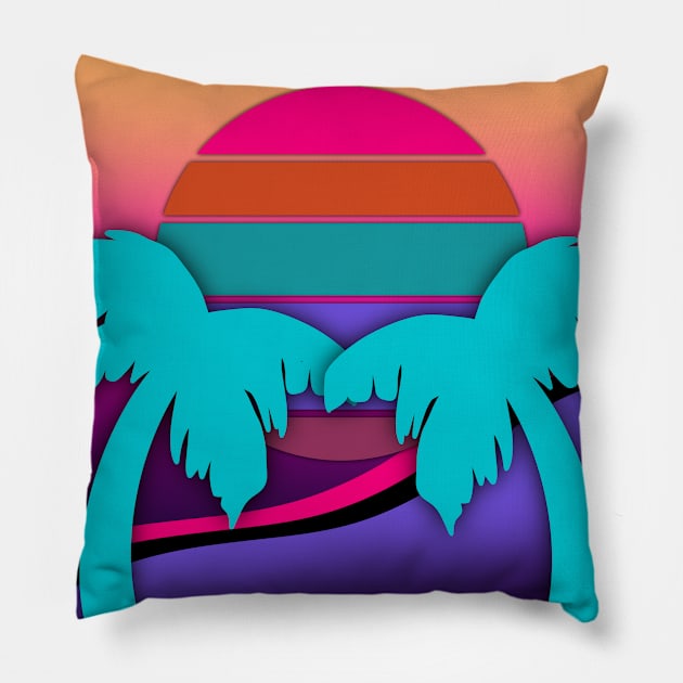 Vaporwave Palms Pillow by GrayDaiser