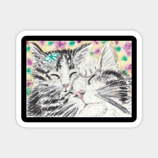 Tabby cat  love kitten watercolor painting Magnet