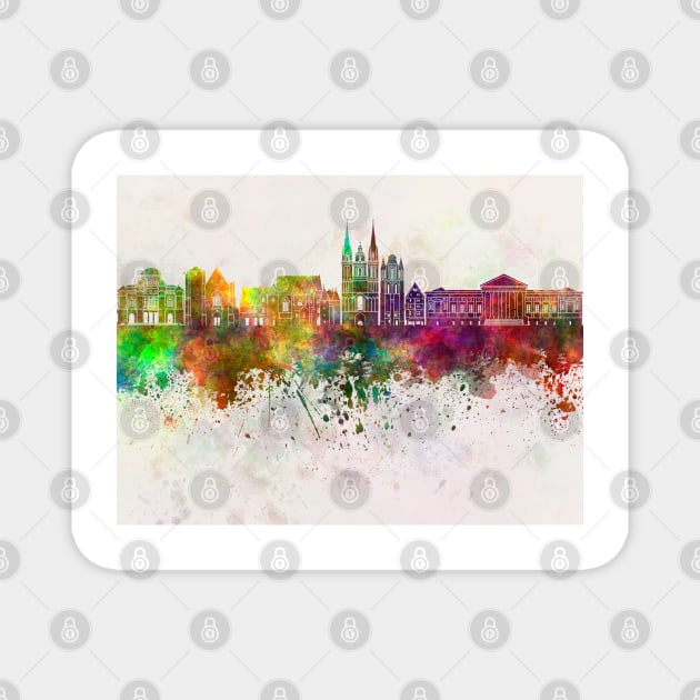 Angers skyline in watercolor background Magnet by PaulrommerArt