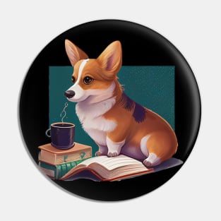 Books and Coffee and Dog Pin