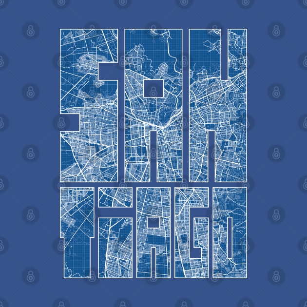 Santiago, Chile City Map Typography - Blueprint by deMAP Studio