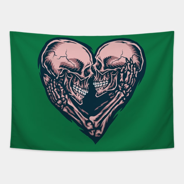 Skull Couple Heart Illustration Tapestry by Mako Design 