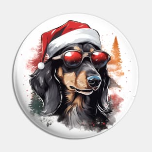 Magical Christmas badger dog in the snow: cute four-legged friend with festive hat Pin