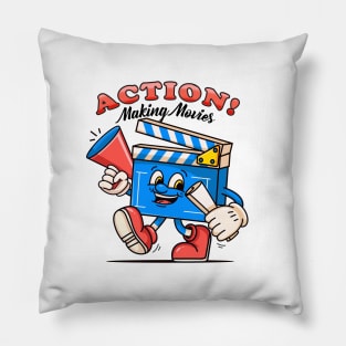 Action, Making Movie. Clapperboard movie director character mascot Pillow