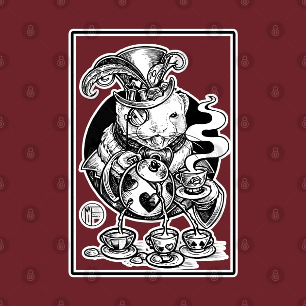 Mad Hatter Tea Party Ferret by Nat Ewert Art