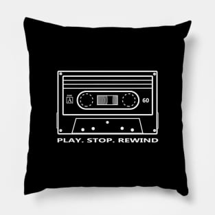 Play Stop Rewind Vintage Cassette White Pillow