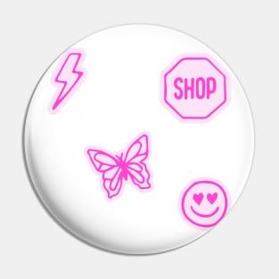 pink set butterfly lightning bolt smiley face shop sign preppy aesthetic pattern Pin