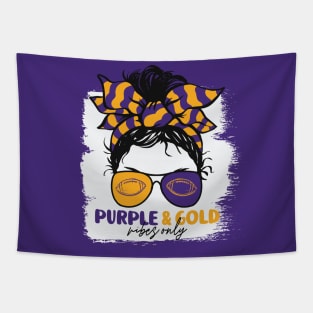 Purple and Gold Vibes Only Football Mom Messy Hair Gameday Tapestry