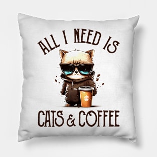 All I Need is Cats and Coffee Cat Lovers Coffee Lovers Gift Idea Pillow