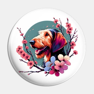 Otterhound's Joyful Spring with Cherry Blossoms and Flowers Pin