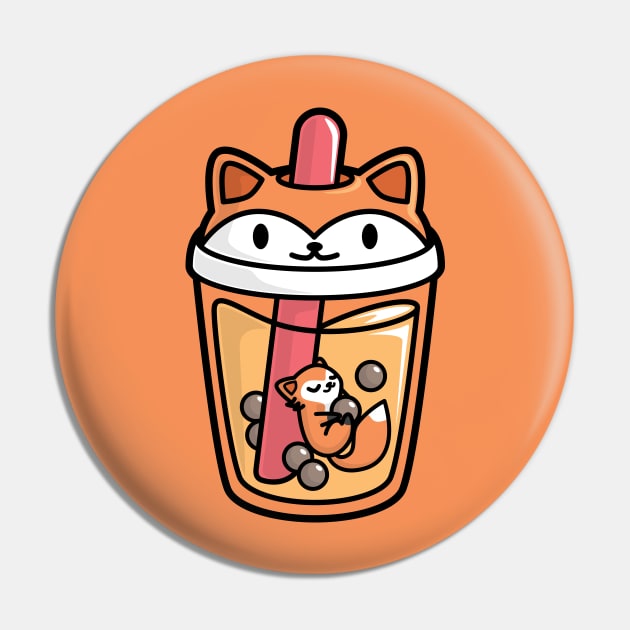 Bubble Tea with Cute Kawaii Fox Inside Pin by BobaTeaMe