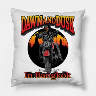 Dawn and Dusk in Bangkok,Thailand,yaksha biker illustration Pillow