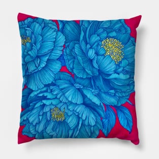 Bloom wherever you are - Bright blue flowers over hot pink Pillow