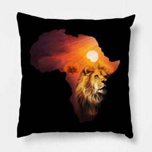 Lion and Africa Map, Sunset Safari, Big Cats Pillow