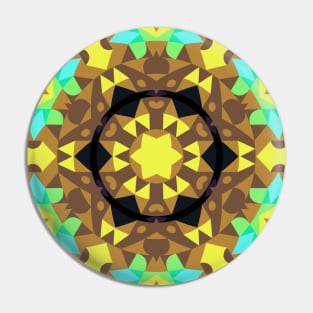 Retro Mandala Flower Yellow Green and Blue Pin