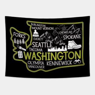 Washington cute map Tacoma Seattle Kennewick Spokane Tapestry