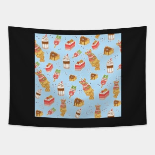 Kawaii Desserts on Light Blue Tapestry