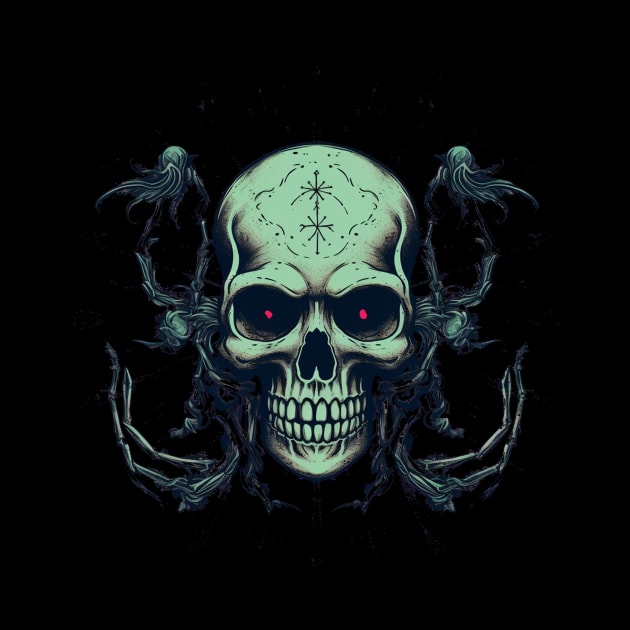 Gothic Psychedelic Rockabilly Spider Web Skull by TOKEBI