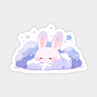 Cute Fluffy Kawaii Chubby Bunny Floating In The Starry Sky Magnet