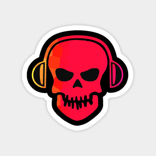 Red Skull With Headphones Magnet