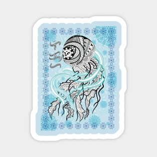 Tribal line Art Jellyfish / Baybayin word Likha (Creation) Magnet