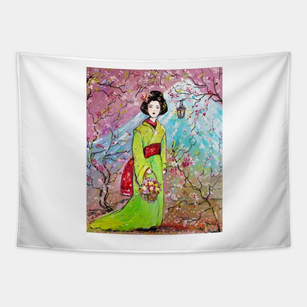 Japanese Girl in The Sakura Garden Tapestry by NataliaShchip
