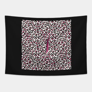 Letter I Monogram & Pink Leopard Print Tapestry