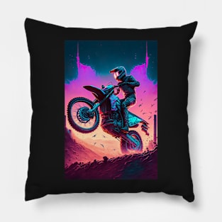 Cyber Future Dirt Bike With Neon Colors Pillow