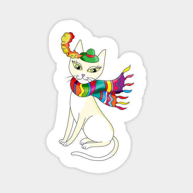 Cute White Cat In A Hat And Scarf Cute White Children Gifts Cat