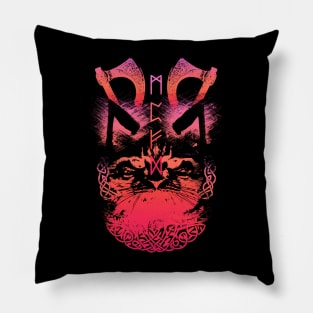 Abstract Cat in Viking Style - Pink/Red Pillow