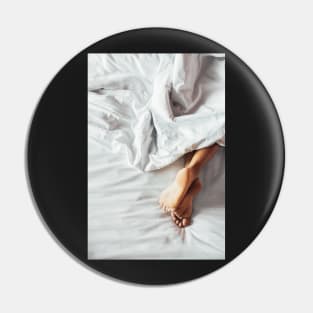 Woman's Feet on White Bedding Pin