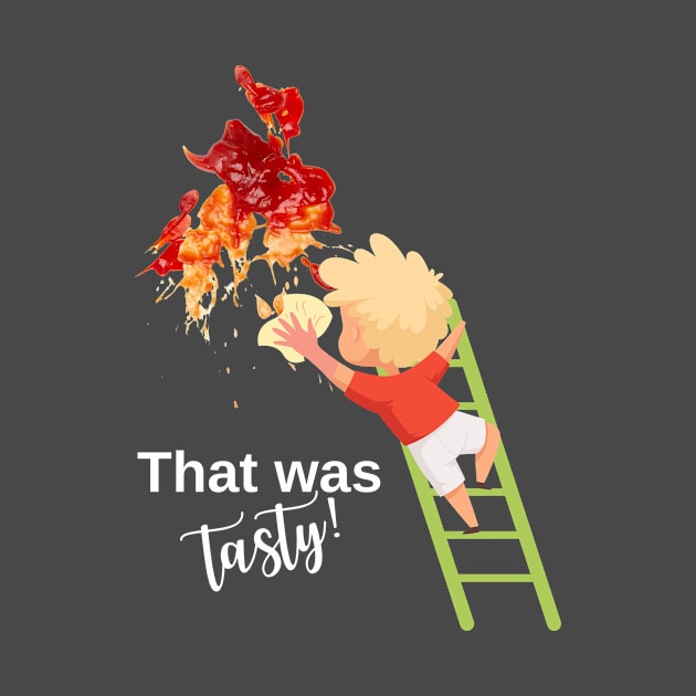 funny design with ketchup stain and kid, for dark background by Artpassion