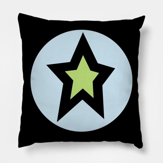 Small Green Star Light Blue Circle Graphic Pillow by ellenhenryart