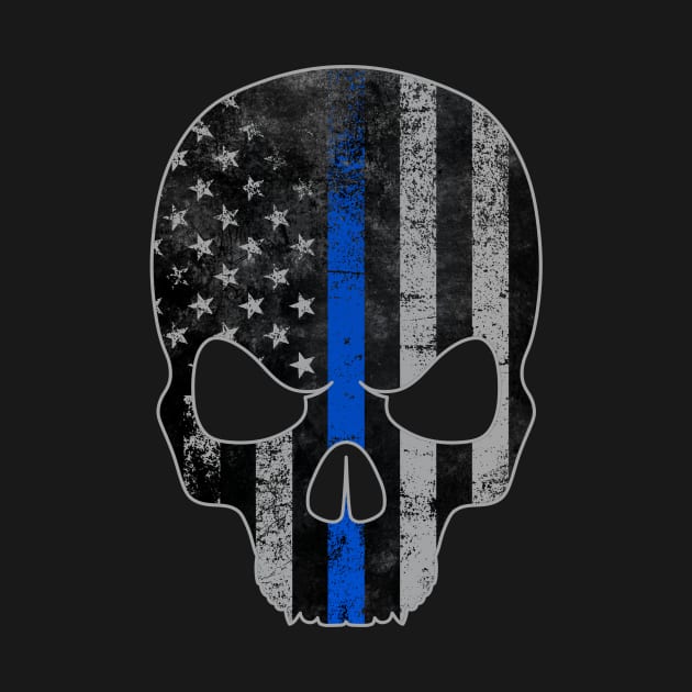 Blue Line American Flag Skull by Runesilver