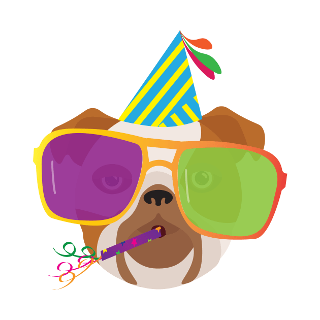 Party Bulldog With Party hat and Colorful Sunglasses by sigdesign