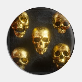 Golden skulls Halloween decor , Spooky art , Horror-themed print , Spine-chilling home decoration and apparel , Gothic Halloween design T-Shirt Pin