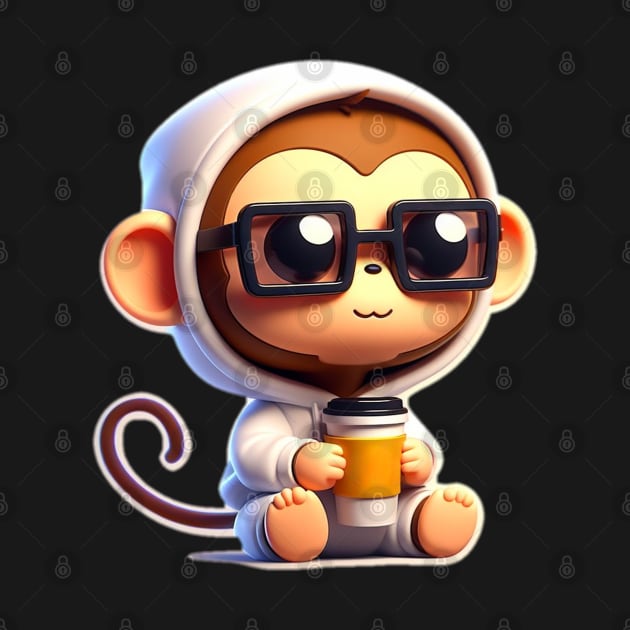 A cute monkey nerd with coffee by Rolling Reality