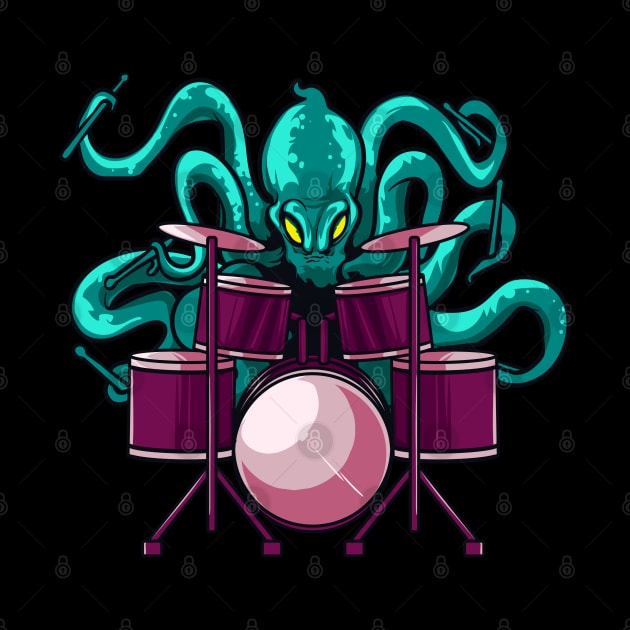 Funny Octopus Playing Drums Drummer kit Gifts For Drummers by Proficient Tees