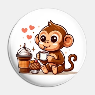 Cute Cafe Monkey Drinking Coffee Pin
